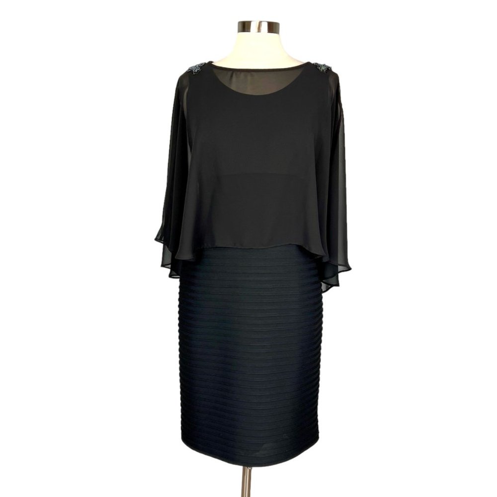 R&M Richards Womens Black Chiffon Capelet Sheath Cocktail Dress size 12